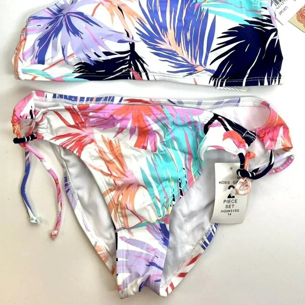 Hobie Girl’s Halter Bikini Top And Hipster Bottom Swimsuit Bikini Set Size 14
